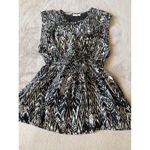 IRO Women's 15W Sleeveless Mini Dress Black White Print Elastic‎ Waist Boho